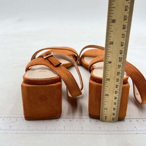 miss left Women Chic Open Round Toe Sandals Block Chunky Low Heels Brown - Picture 4 of 6